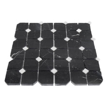 Load image into Gallery viewer, NERO MARQUINA MARBLE OCTAGON + IMPERIAL WHITE DOT POLISHED MOSAIC
