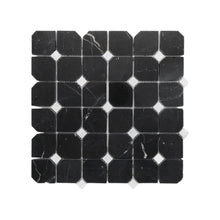 Load image into Gallery viewer, NERO MARQUINA MARBLE OCTAGON + IMPERIAL WHITE DOT POLISHED MOSAIC
