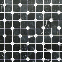 Load image into Gallery viewer, NERO MARQUINA MARBLE OCTAGON + IMPERIAL WHITE DOT POLISHED MOSAIC
